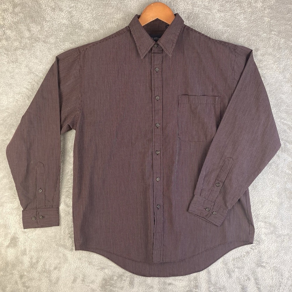 Puritan Shirt Mens Medium Burgundy Striped Long Sleeve Button Up (15 1/2- 34-35)